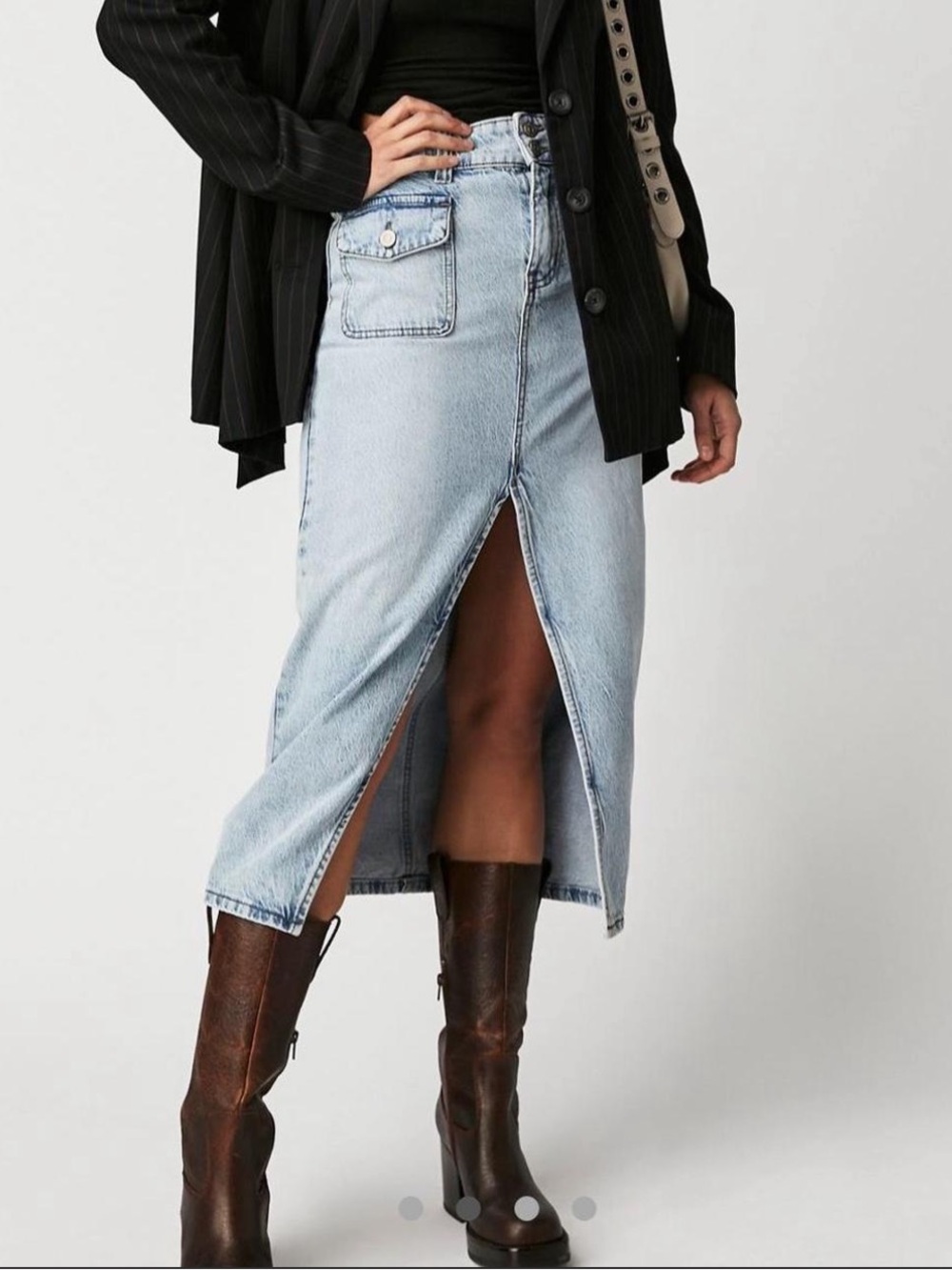 Free People Madison Denim Midi Skirt Size 29